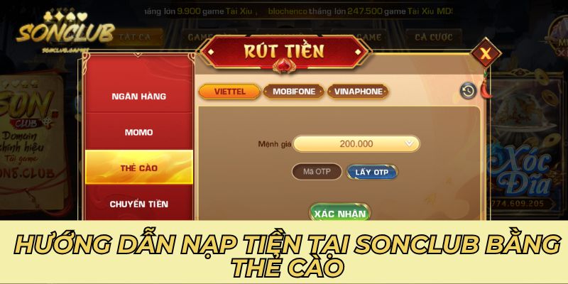 Hướng dẫn rút tiền Sonclub bằng thẻ cào 